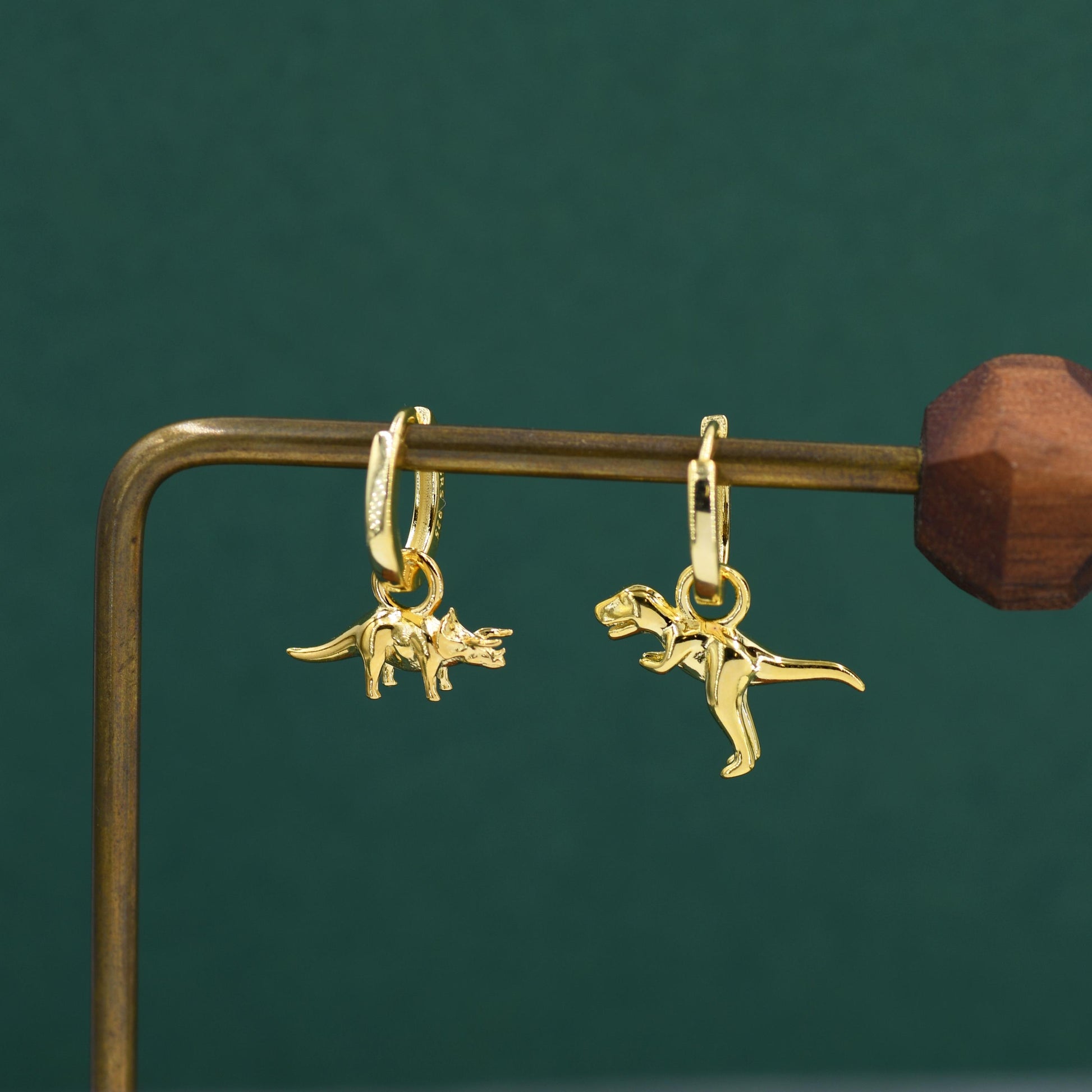 Sterling Silver Mismatched T-Rex and Triceratops Hoop Earrings – Dinosaur Jewellery for Prehistoric Lovers, with Detachable Charms