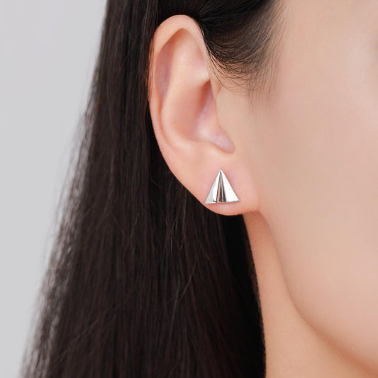 Paper Plane Stud Earrings in Sterling Silver, Silver or Gold or Rose Gold, Origami Airplane Earrings, Paper Airplane Stud