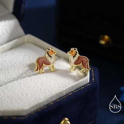 Enamel Collie Dog Stud Earrings in Sterling Silver, Silver or Gold,Dog Earrings, Animal Earrings, Pet Lover