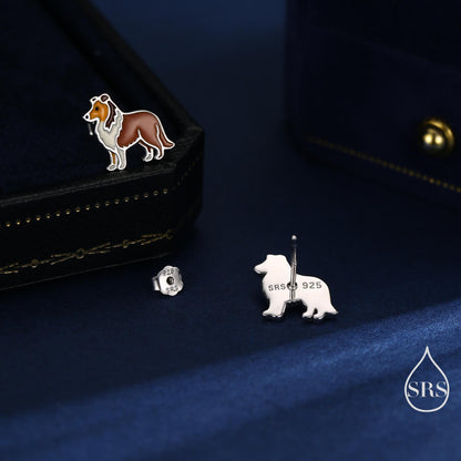 Enamel Collie Dog Stud Earrings in Sterling Silver, Silver or Gold,Dog Earrings, Animal Earrings, Pet Lover