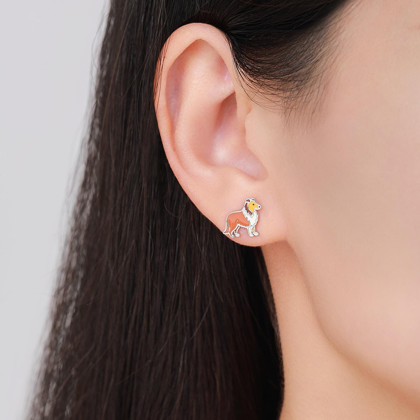 Enamel Collie Dog Stud Earrings in Sterling Silver, Silver or Gold,Dog Earrings, Animal Earrings, Pet Lover