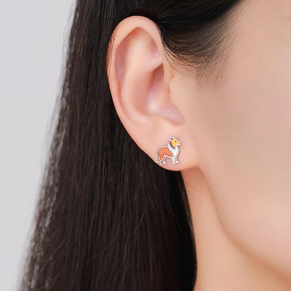 Enamel Collie Dog Stud Earrings in Sterling Silver, Silver or Gold,Dog Earrings, Animal Earrings, Pet Lover
