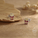French Fries Sterling Silver Stud Earrings - Enamel Food Jewellery, Chips Earrings