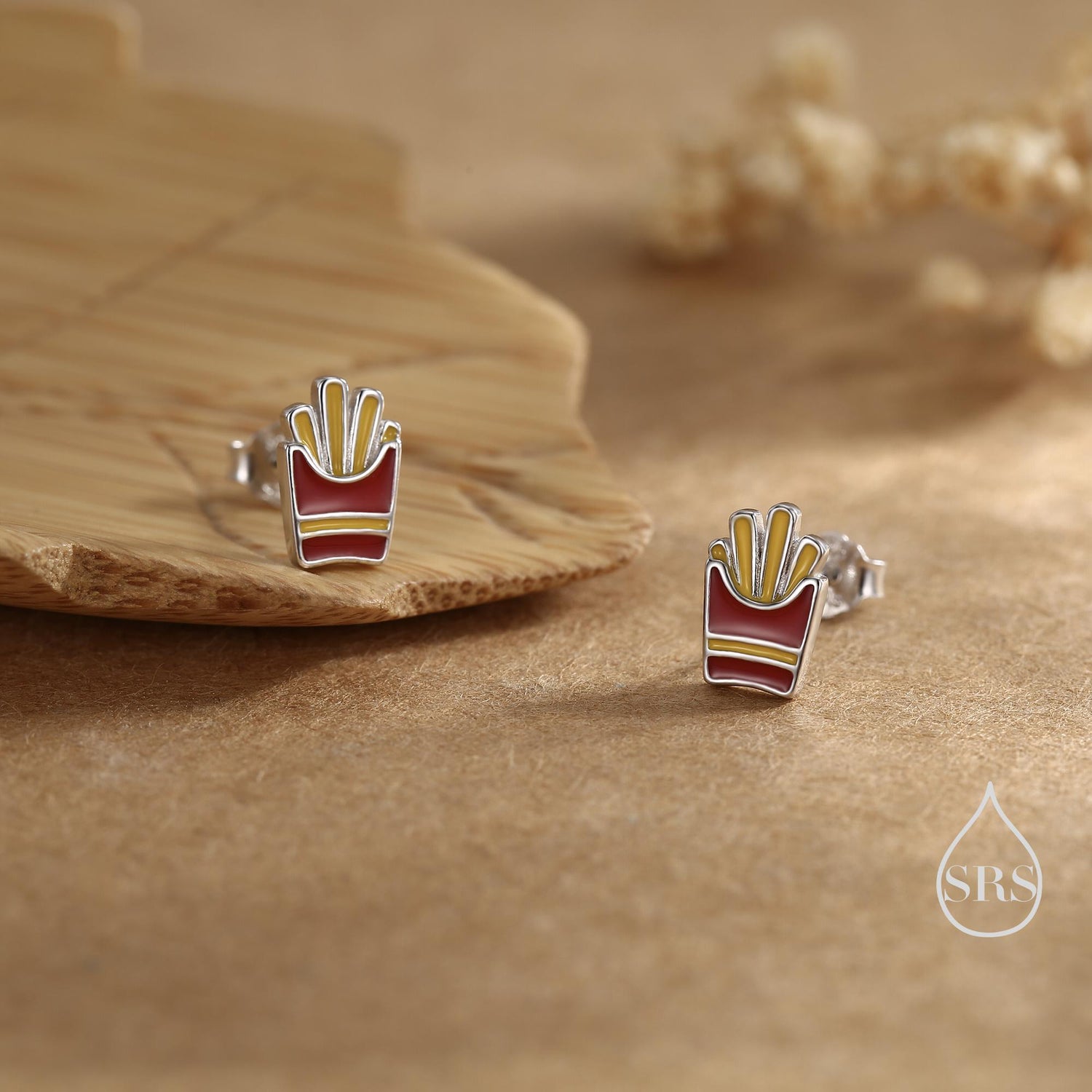 French Fries Sterling Silver Stud Earrings - Enamel Food Jewellery, Chips Earrings