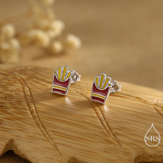 French Fries Sterling Silver Stud Earrings - Enamel Food Jewellery, Chips Earrings