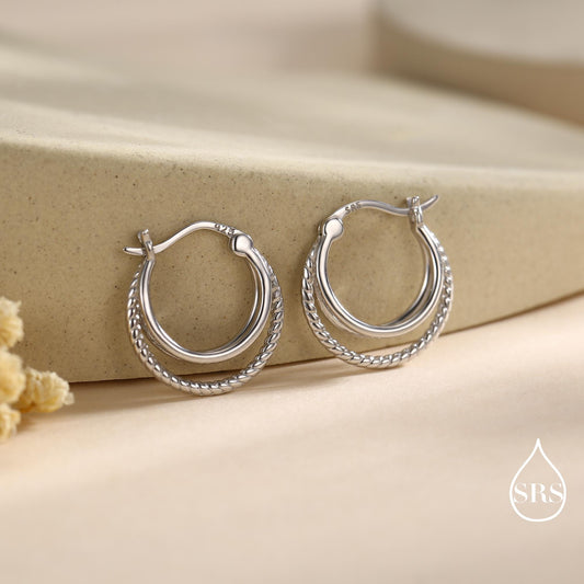 Triple Hoop Effect Earrings in Sterling Silver, Silver or Gold or Rose Gold, Large hoops, Dotted Hoops