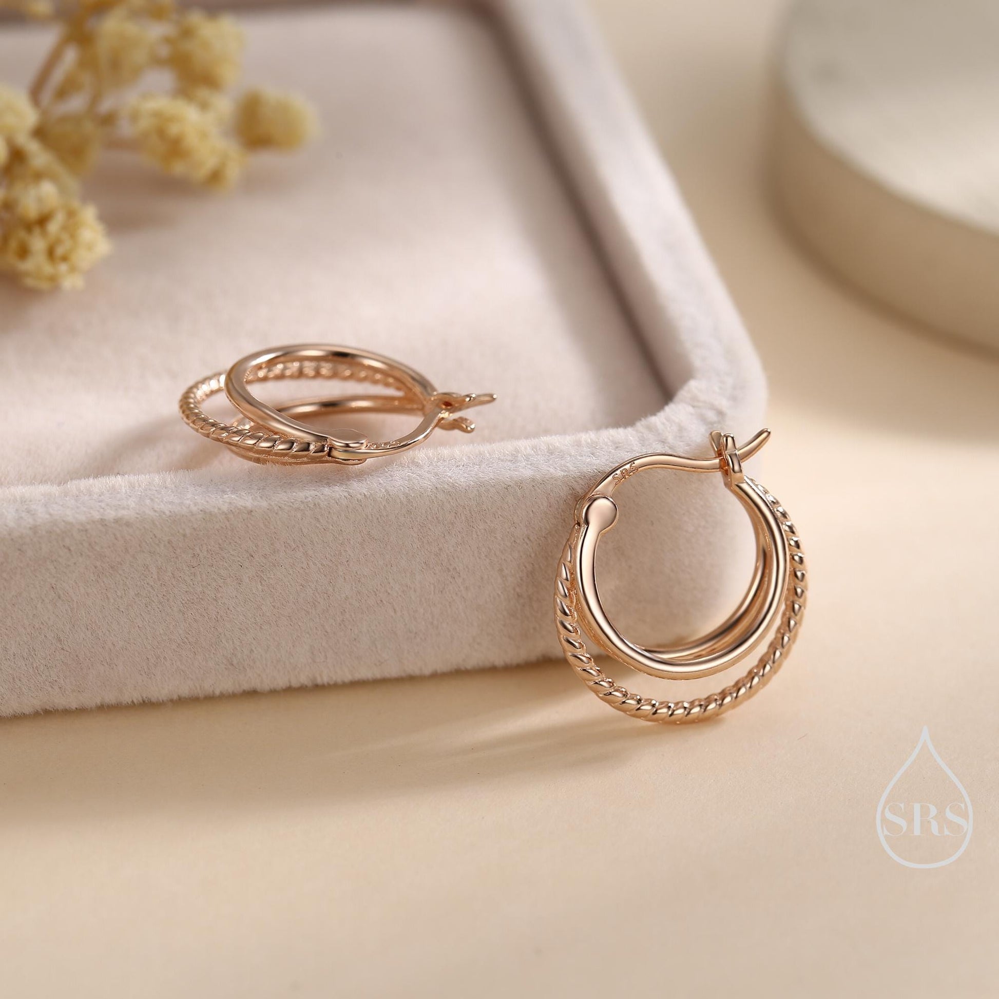 Triple Hoop Effect Earrings in Sterling Silver, Silver or Gold or Rose Gold, Large hoops, Dotted Hoops