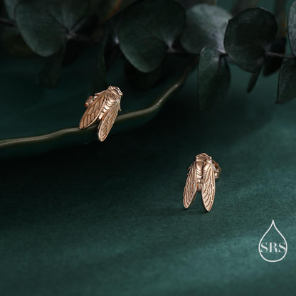 Sterling Silver Cicada Stud Earrings, Silver or Gold or Rose Gold, Cicada Insect Earrings in Sterling Silver, Animal Earrings, Fly Earrings
