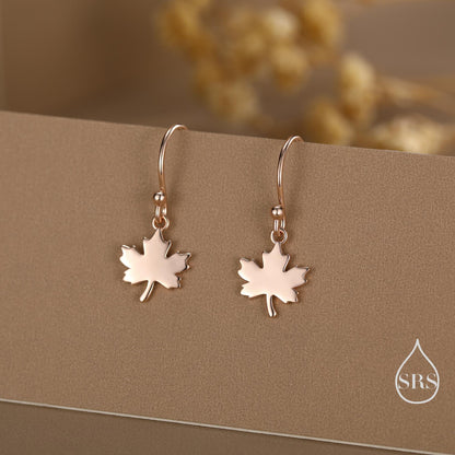 Maple Leaf Drop Hook Earrings in Sterling Silver, Silver, Gold or Rose Gold, Pretty Maple Earrings, Autumn Earrings