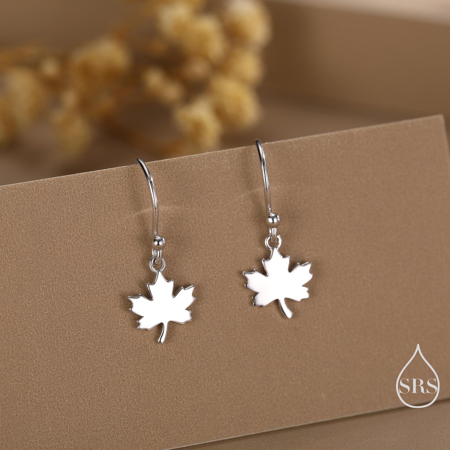 Maple Leaf Drop Hook Earrings in Sterling Silver, Silver, Gold or Rose Gold, Pretty Maple Earrings, Autumn Earrings