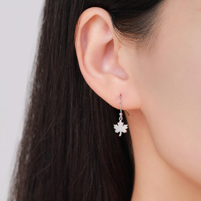 Maple Leaf Drop Hook Earrings in Sterling Silver, Silver, Gold or Rose Gold, Pretty Maple Earrings, Autumn Earrings