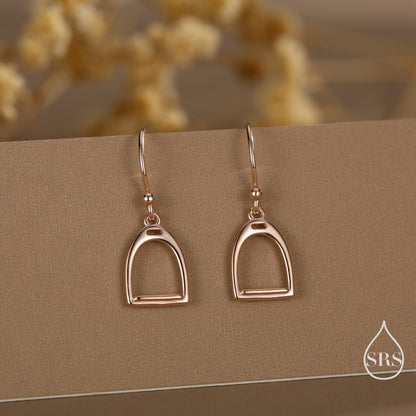 Equestrian Stirrup Sterling Silver Drop Earrings, Silver, Gold or Rose Gold Finish, Horse Earrings, Equestrian Jewellery, Animal Earrings
