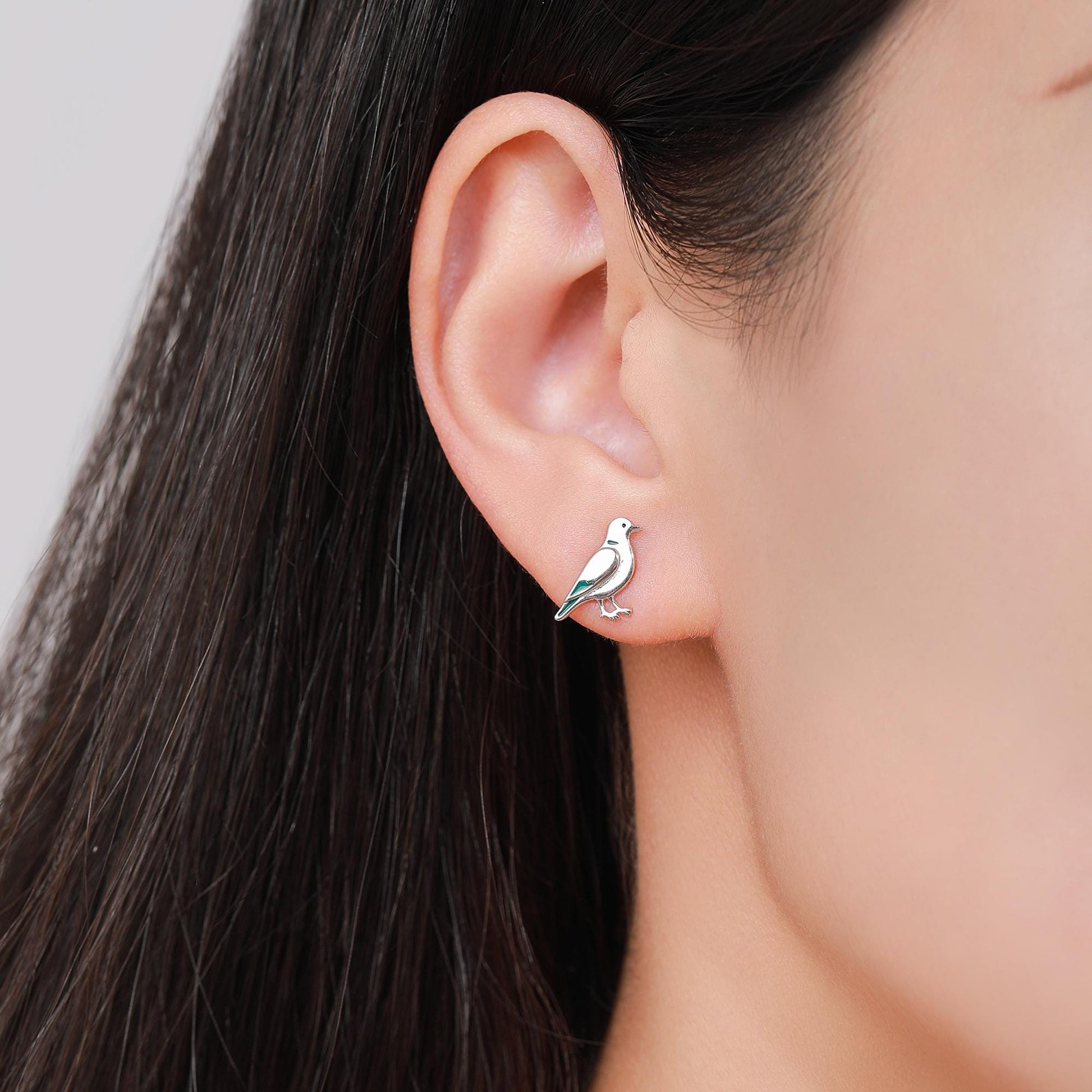 Eurasian Collared Dove Earrings in Sterling Silver, Cute Pigeon Bird Stud Earrings, Nature-Inspired Animal Earrings, Bird Earrings