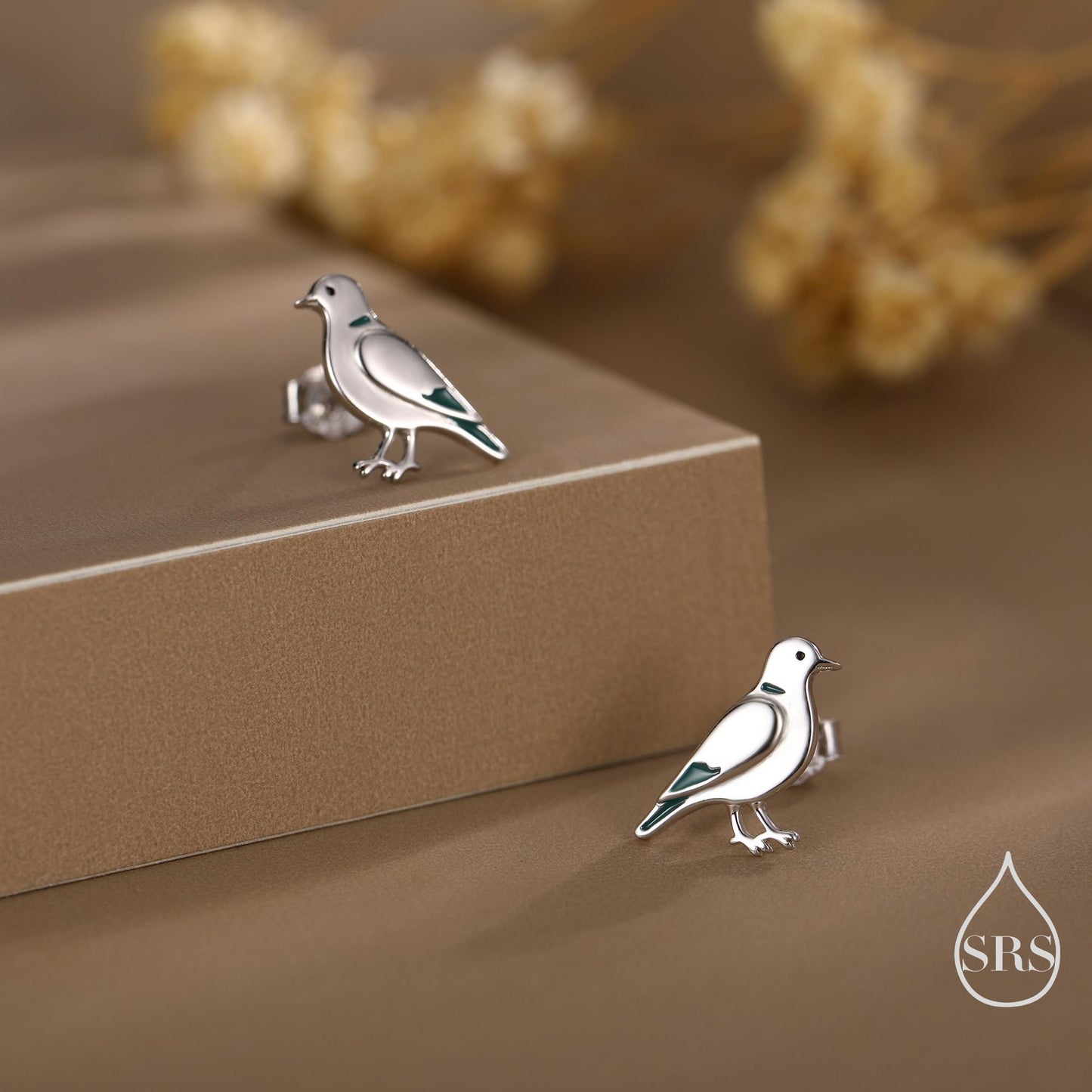 Eurasian Collared Dove Earrings in Sterling Silver, Cute Pigeon Bird Stud Earrings, Nature-Inspired Animal Earrings, Bird Earrings