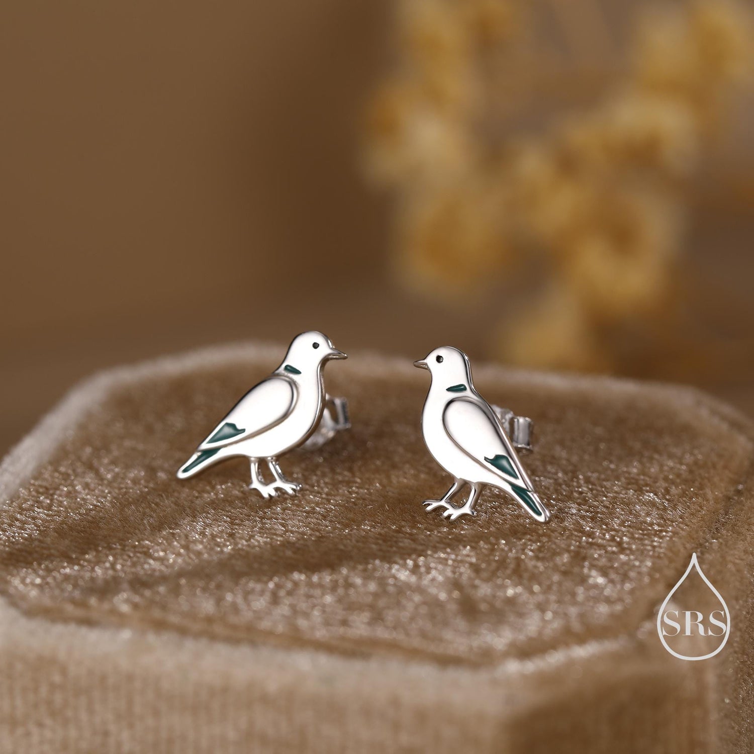 Eurasian Collared Dove Earrings in Sterling Silver, Cute Pigeon Bird Stud Earrings, Nature-Inspired Animal Earrings, Bird Earrings