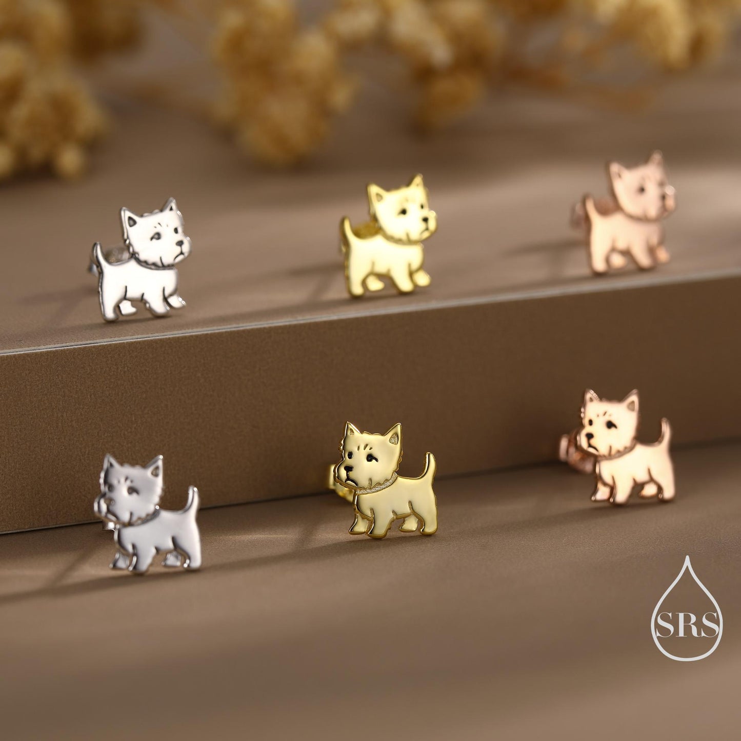 West Highland Terrier (Westie) Sterling Silver Stud Earrings, Silver, Gold or Rose Gold, Nature Inspired Pet Animal Earrings
