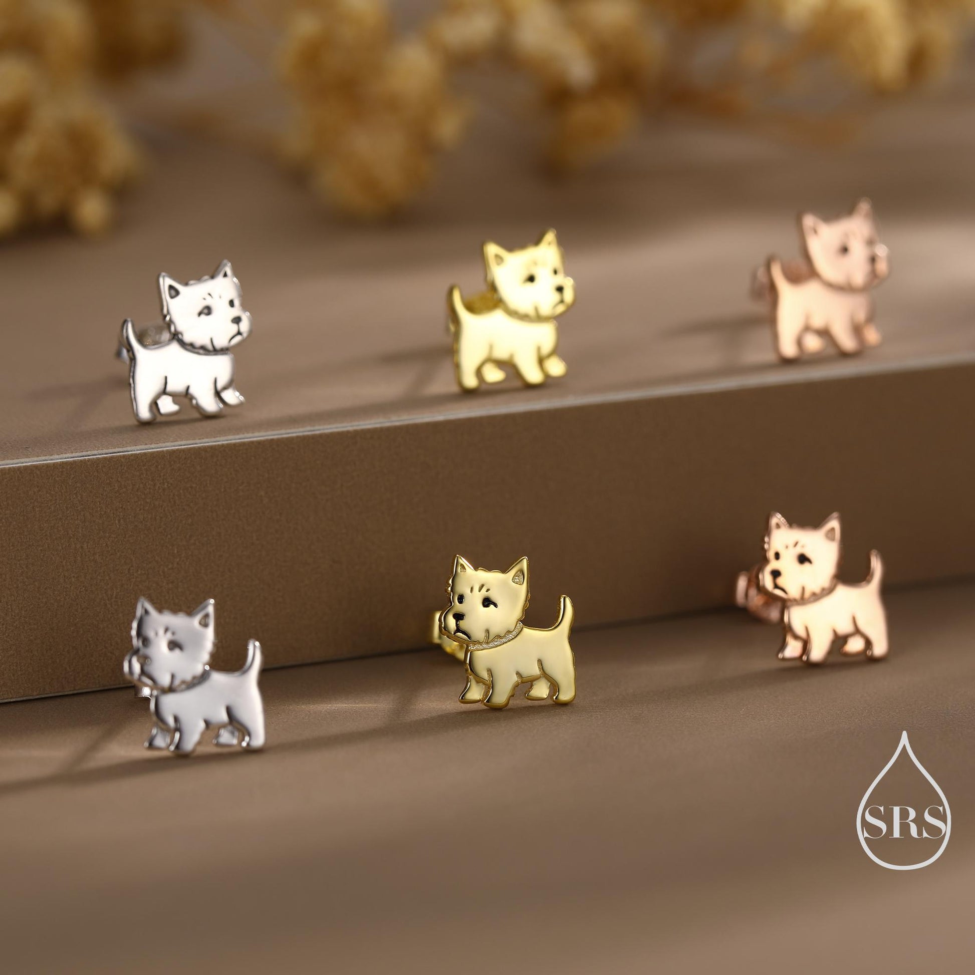 West Highland Terrier (Westie) Sterling Silver Stud Earrings, Silver, Gold or Rose Gold, Nature Inspired Pet Animal Earrings