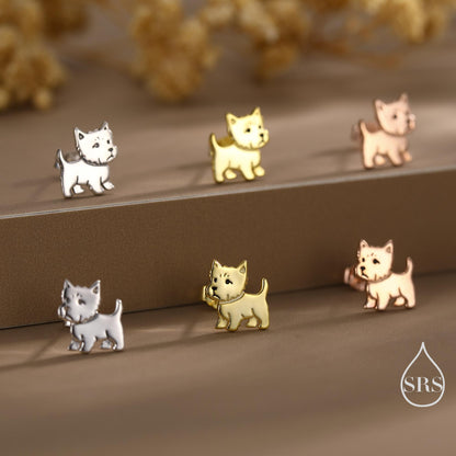 West Highland Terrier (Westie) Sterling Silver Stud Earrings, Silver, Gold or Rose Gold, Nature Inspired Pet Animal Earrings