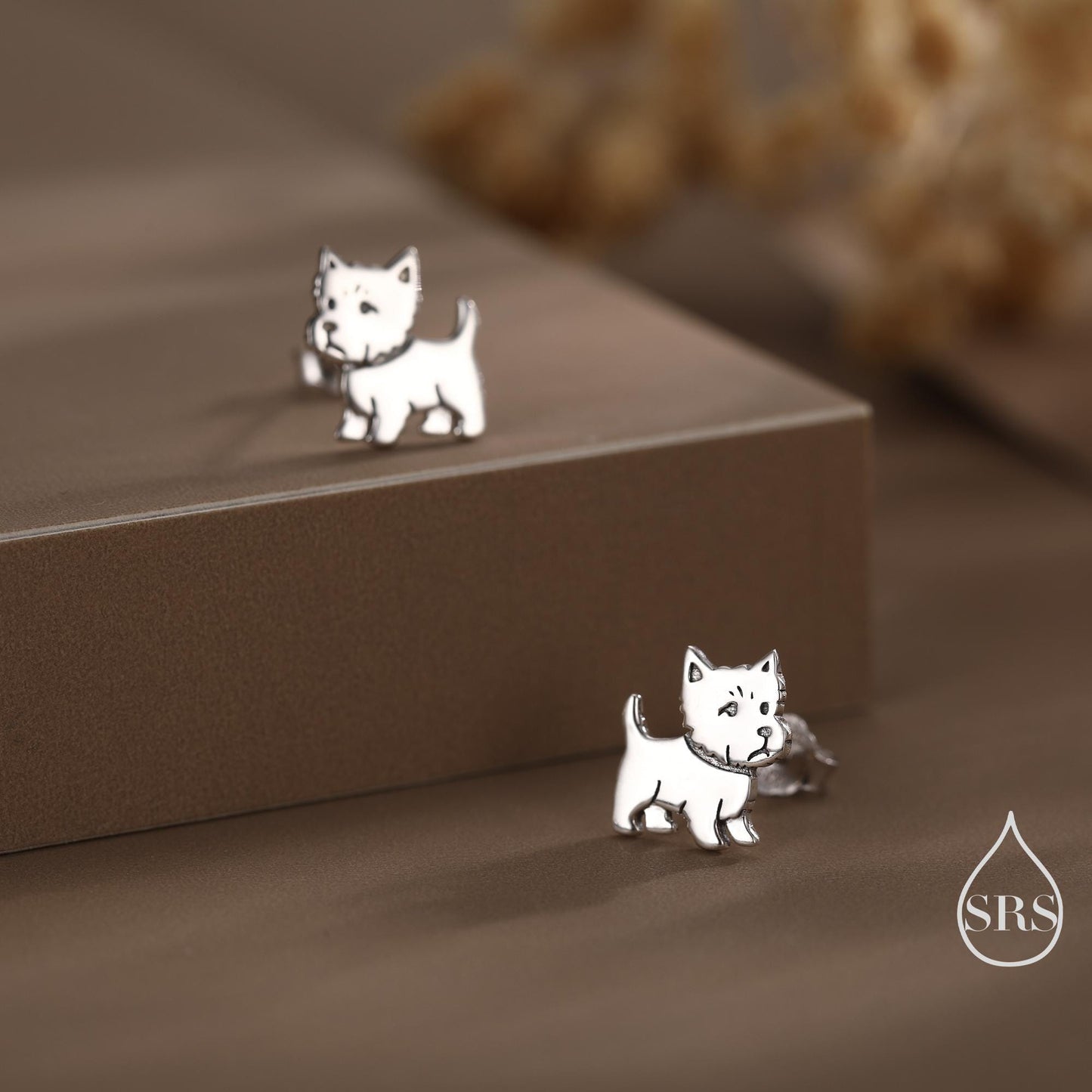 West Highland Terrier (Westie) Sterling Silver Stud Earrings, Silver, Gold or Rose Gold, Nature Inspired Pet Animal Earrings