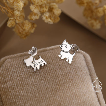 West Highland Terrier (Westie) Sterling Silver Stud Earrings, Silver, Gold or Rose Gold, Nature Inspired Pet Animal Earrings