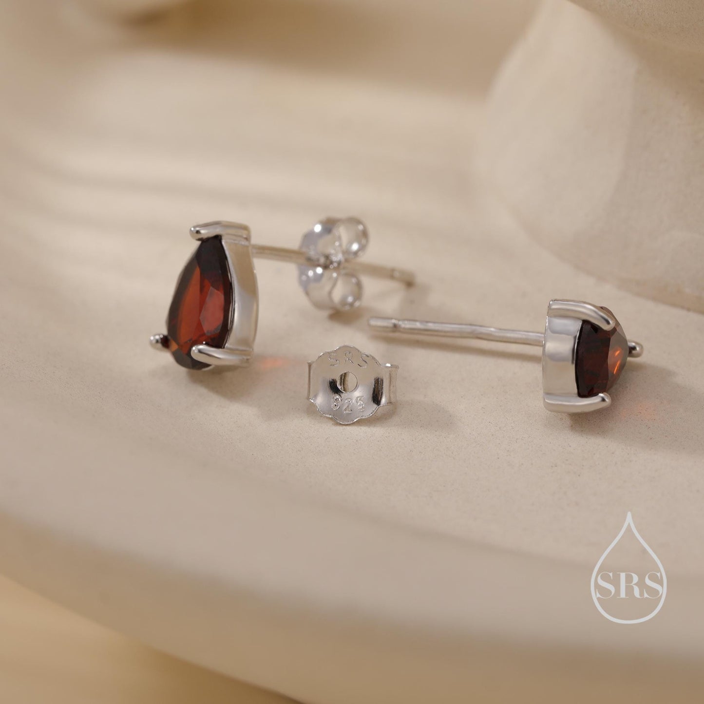 Extra Tiny Genuine Gemstone Droplet Stud Earrings in Sterling Silver, 4x6mm Amethyst Crystal Earrings, Natural Crystal Pear Earrings