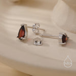 Extra Tiny Genuine Gemstone Droplet Stud Earrings in Sterling Silver, 4x6mm Amethyst Crystal Earrings, Natural Crystal Pear Earrings