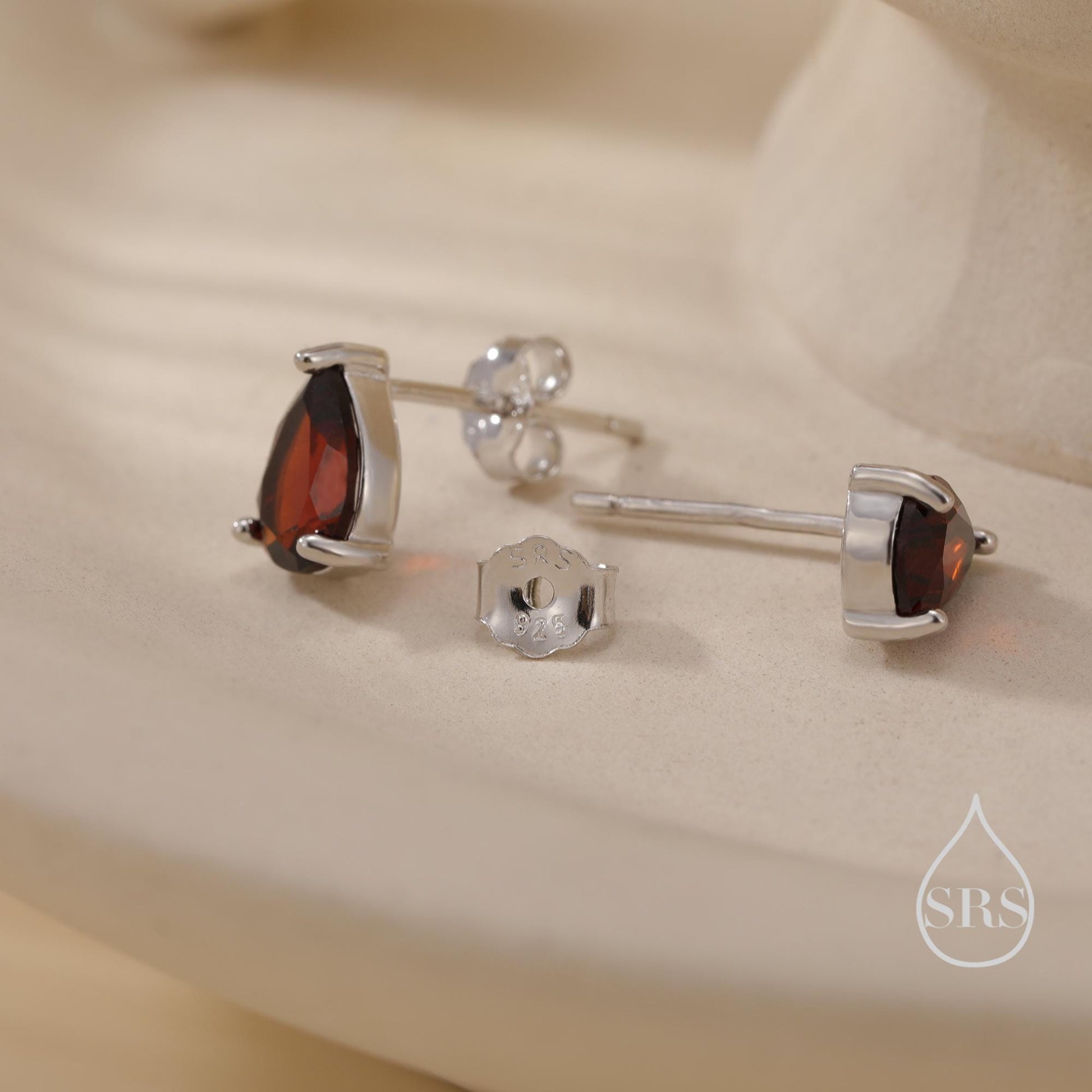 Extra Tiny Genuine Gemstone Droplet Stud Earrings in Sterling Silver, 4x6mm Amethyst Crystal Earrings, Natural Crystal Pear Earrings