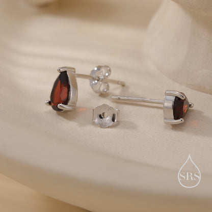 Extra Tiny Genuine Gemstone Droplet Stud Earrings in Sterling Silver, 4x6mm Amethyst Crystal Earrings, Natural Crystal Pear Earrings