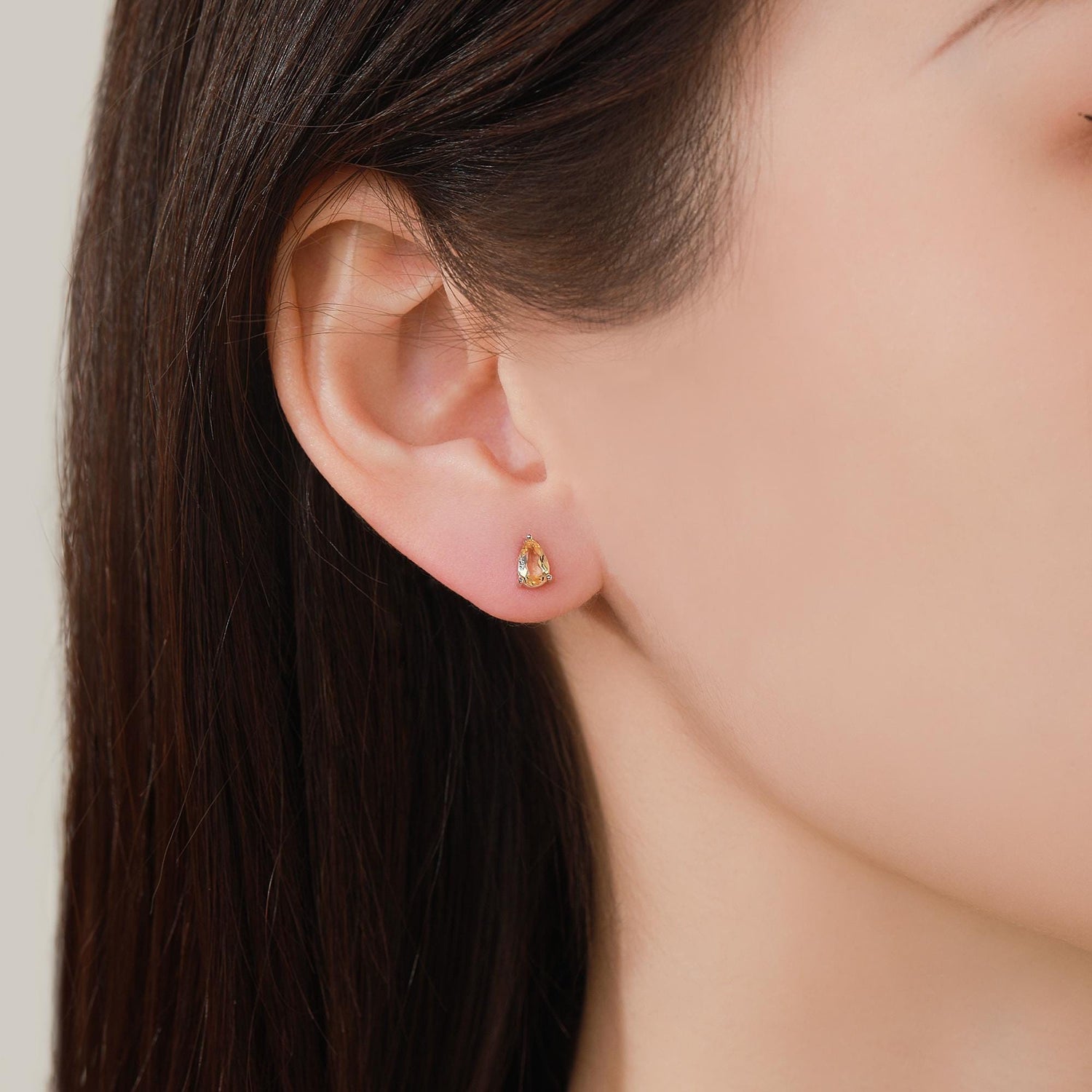 Genuine Citrine Crystal Droplet Stud Earrings in Sterling Silver, 4x6mm Natural Yellow Citrine Pear Shape Stud Earrings, November Birthstone