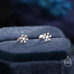 Snowflake Internally Threaded Flat Back Earrings in Sterling Silver