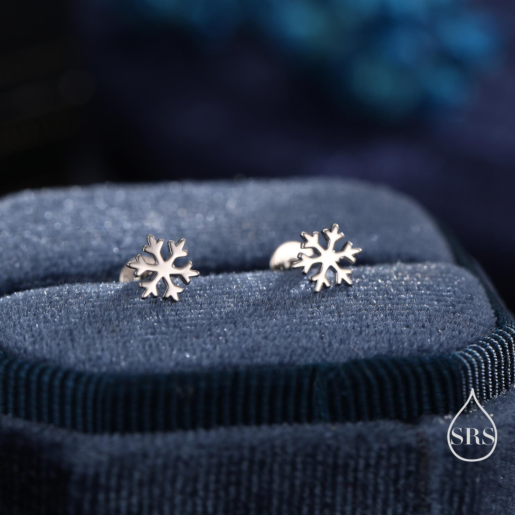 Snowflake Internally Threaded Flat Back Earrings in Sterling Silver