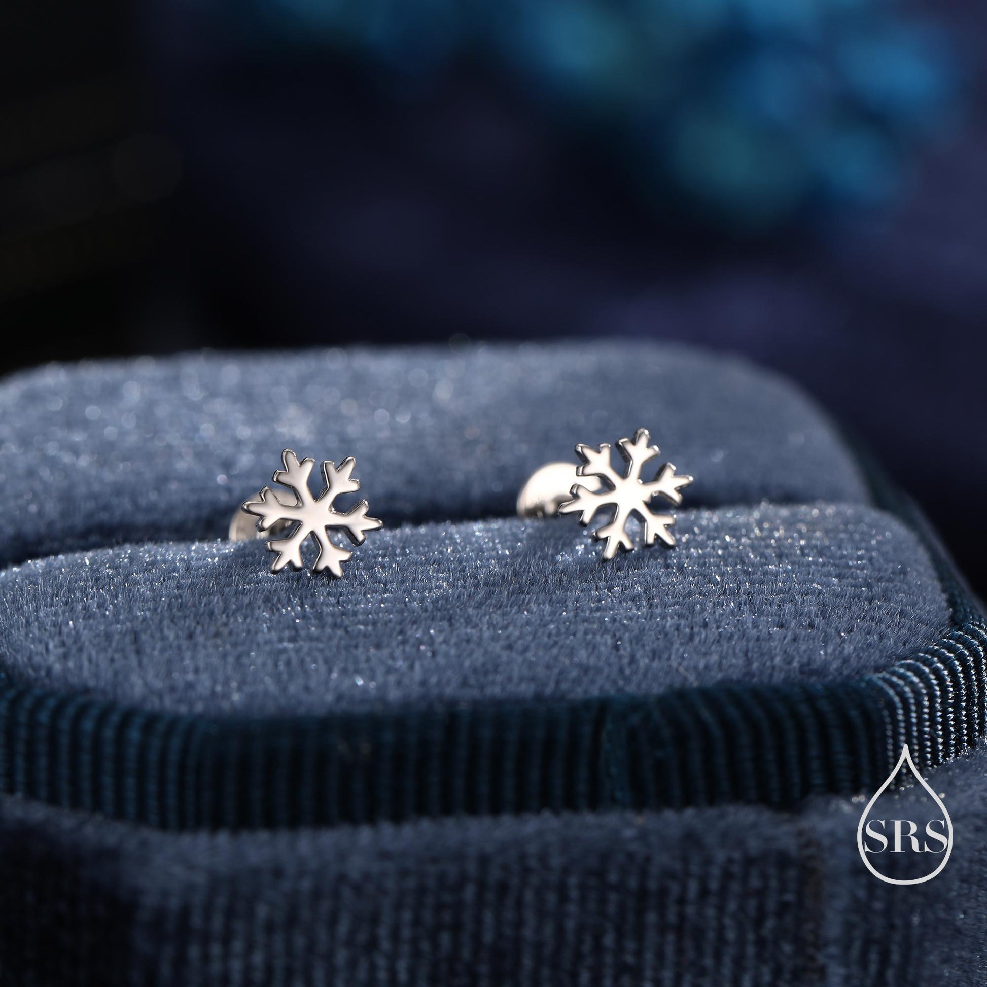 Snowflake Internally Threaded Flat Back / Screw Back Earrings in Sterling Silver, Snow Earrings, in Silver, Gold and Rose Gold Finishes