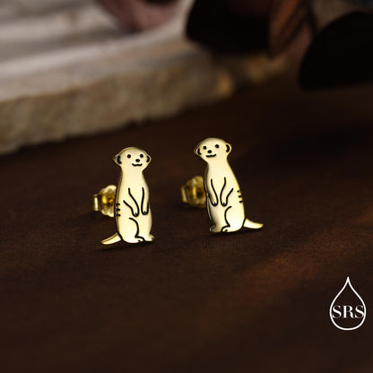Tiny Meerkat Stud Earrings in Sterling Silver, Silver or Gold or Rose Gold Finish, Cute Animal Earrings, Nature Inspired Jewellery