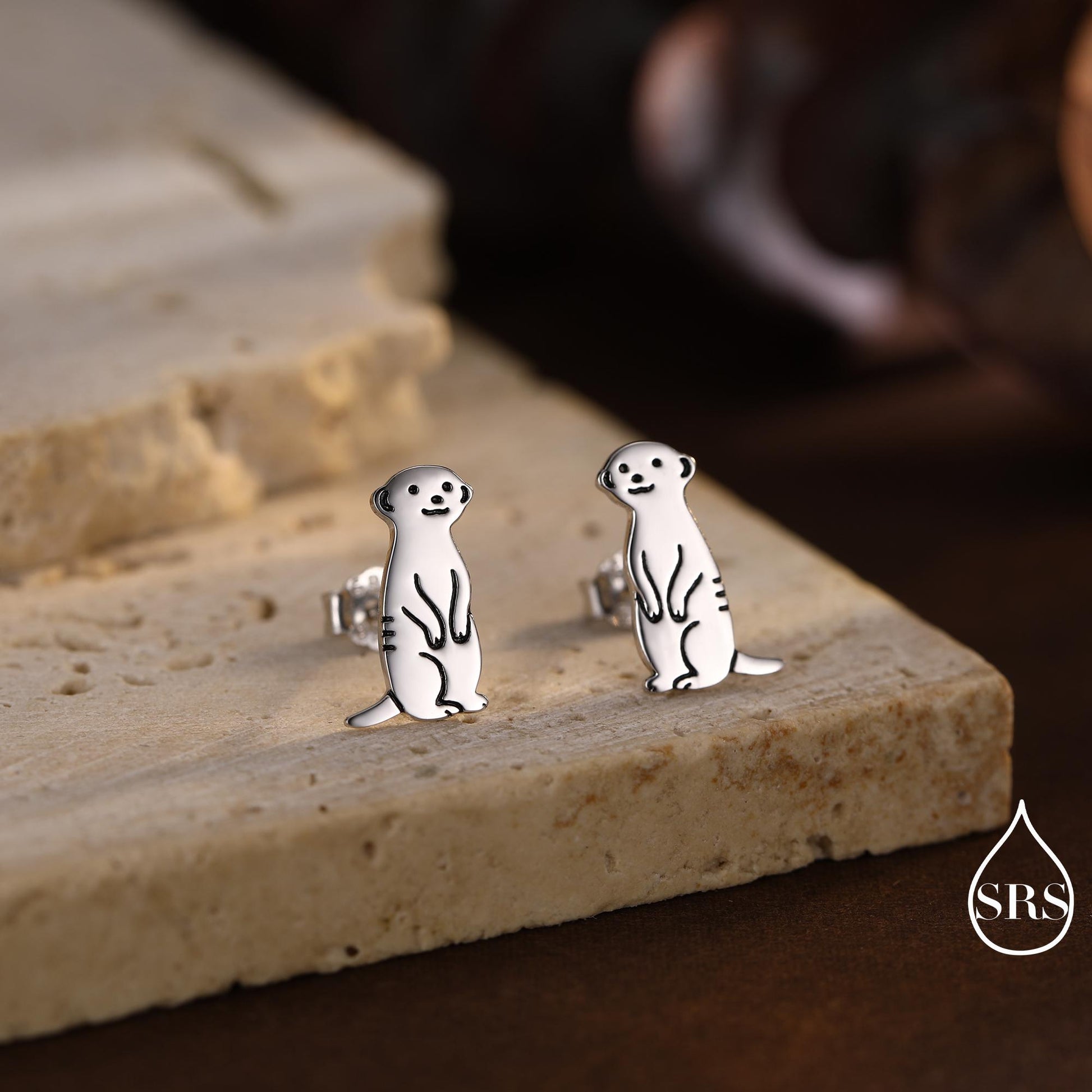 Tiny Meerkat Stud Earrings in Sterling Silver, Silver or Gold or Rose Gold Finish, Cute Animal Earrings, Nature Inspired Jewellery