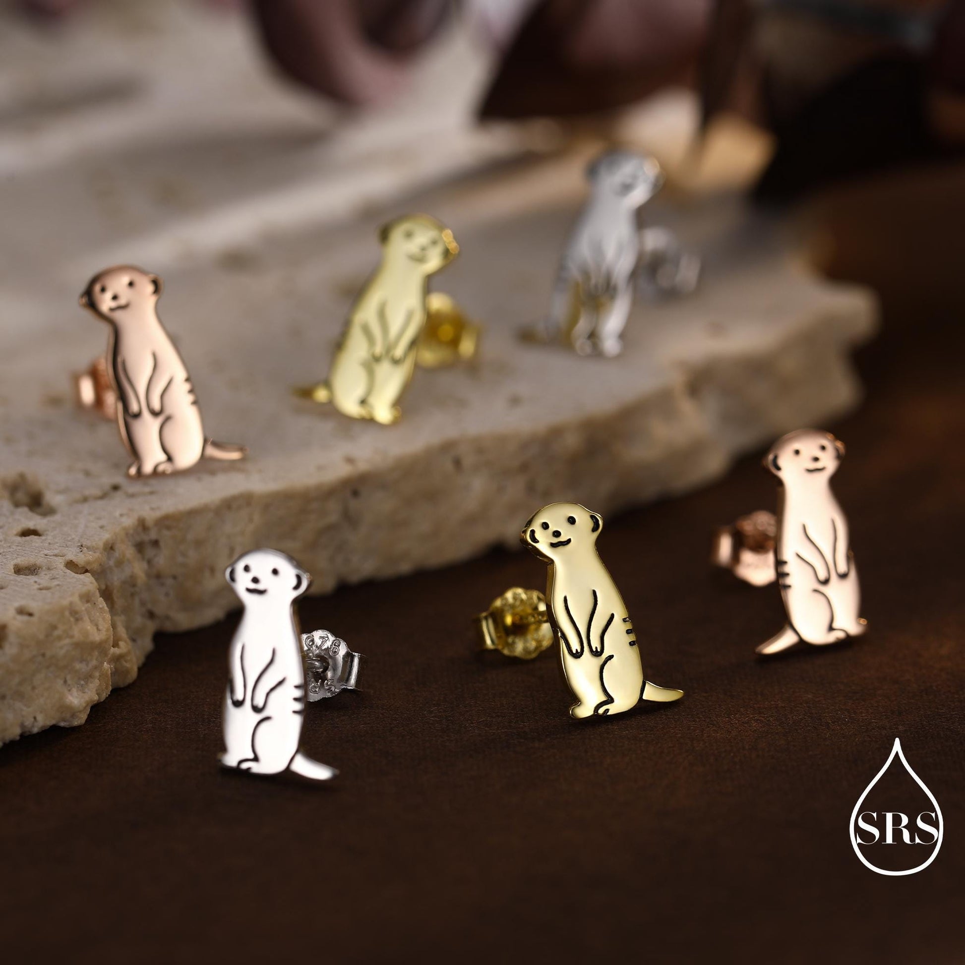 Tiny Meerkat Stud Earrings in Sterling Silver, Silver or Gold or Rose Gold Finish, Cute Animal Earrings, Nature Inspired Jewellery