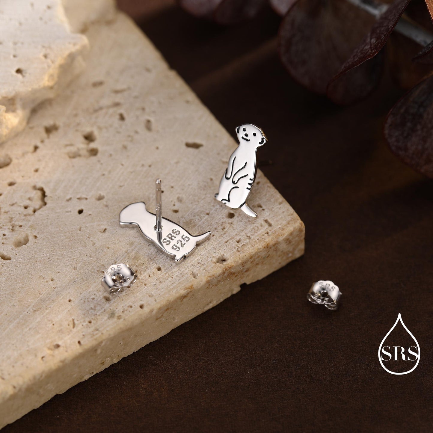 Tiny Meerkat Stud Earrings in Sterling Silver, Silver or Gold or Rose Gold Finish, Cute Animal Earrings, Nature Inspired Jewellery