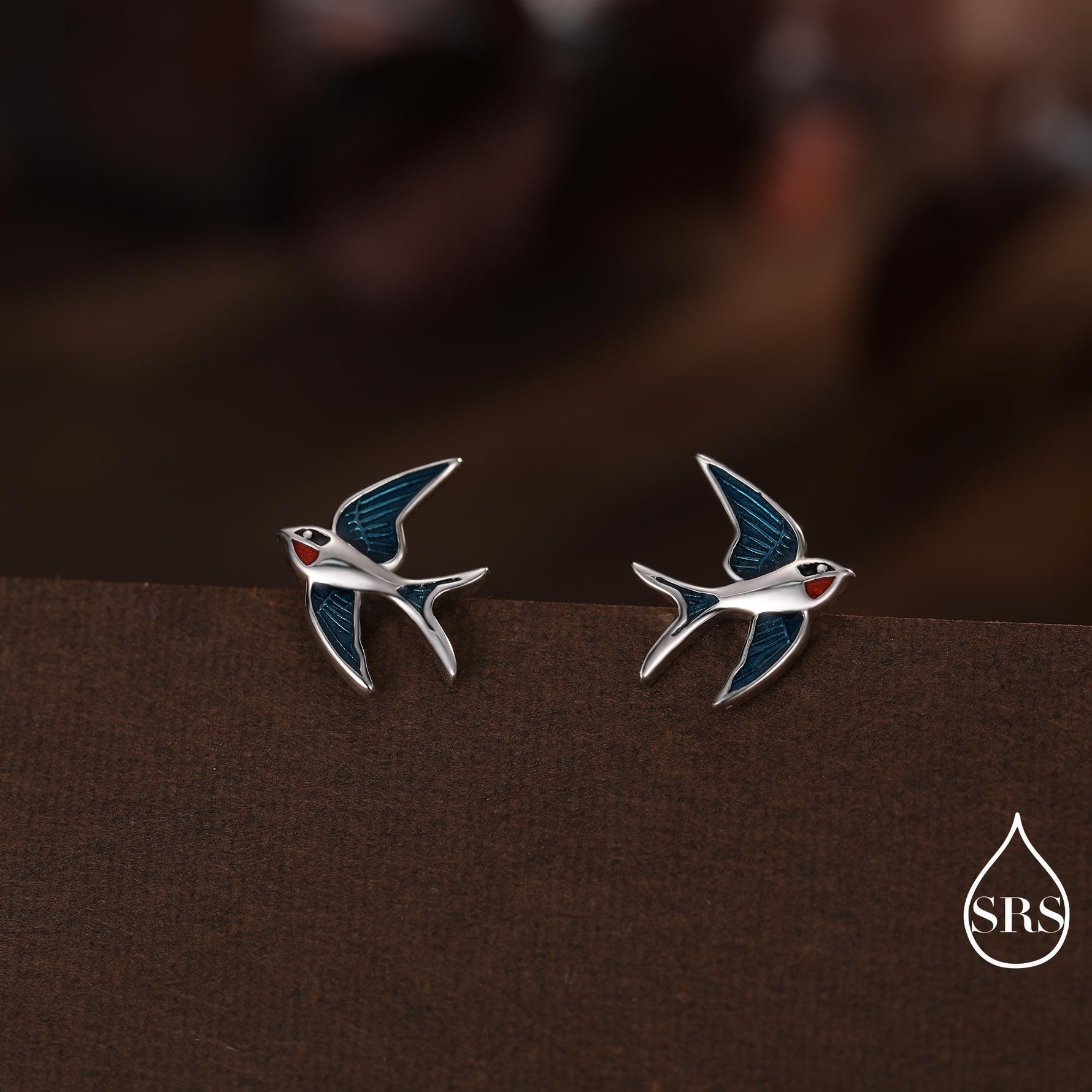 Sterling Silver Barn Swallow Bird Stud Earrings, Enamel Painted Swallow Bird Stud Earrings, Fun and Quirky Colour Bird Stud