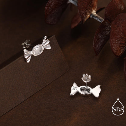 CZ Candy Stud Earrings in Sterling Silver, Silver or Gold Finish, Small Candy Sweet Earrings
