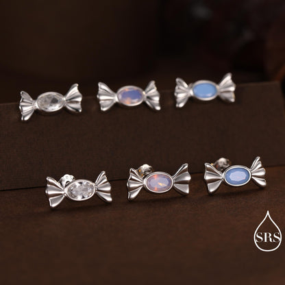 Opal Blue CZ Candy Stud Earrings in Sterling Silver, Silver or Gold Finish, Small Candy Sweet Earrings