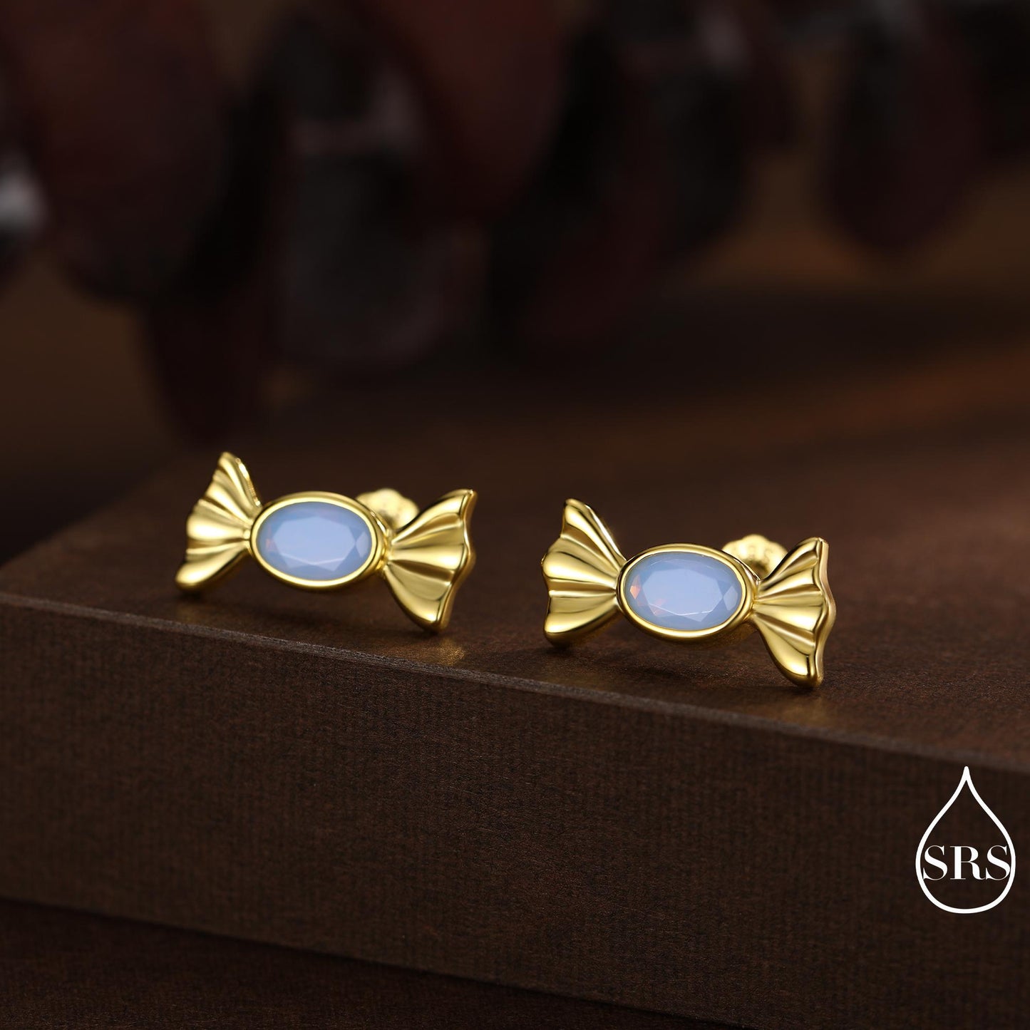 Opal Blue CZ Candy Stud Earrings in Sterling Silver, Silver or Gold Finish, Small Candy Sweet Earrings