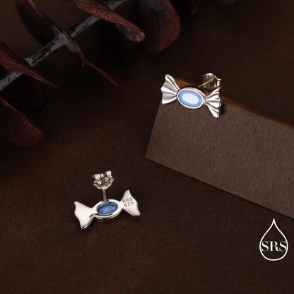 Opal Blue CZ Candy Stud Earrings in Sterling Silver, Silver or Gold Finish, Small Candy Sweet Earrings