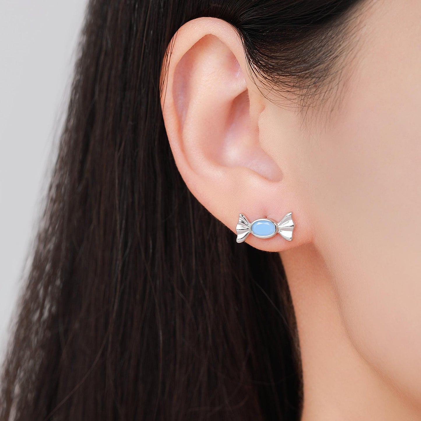 Opal Blue CZ Candy Stud Earrings in Sterling Silver, Silver or Gold Finish, Small Candy Sweet Earrings