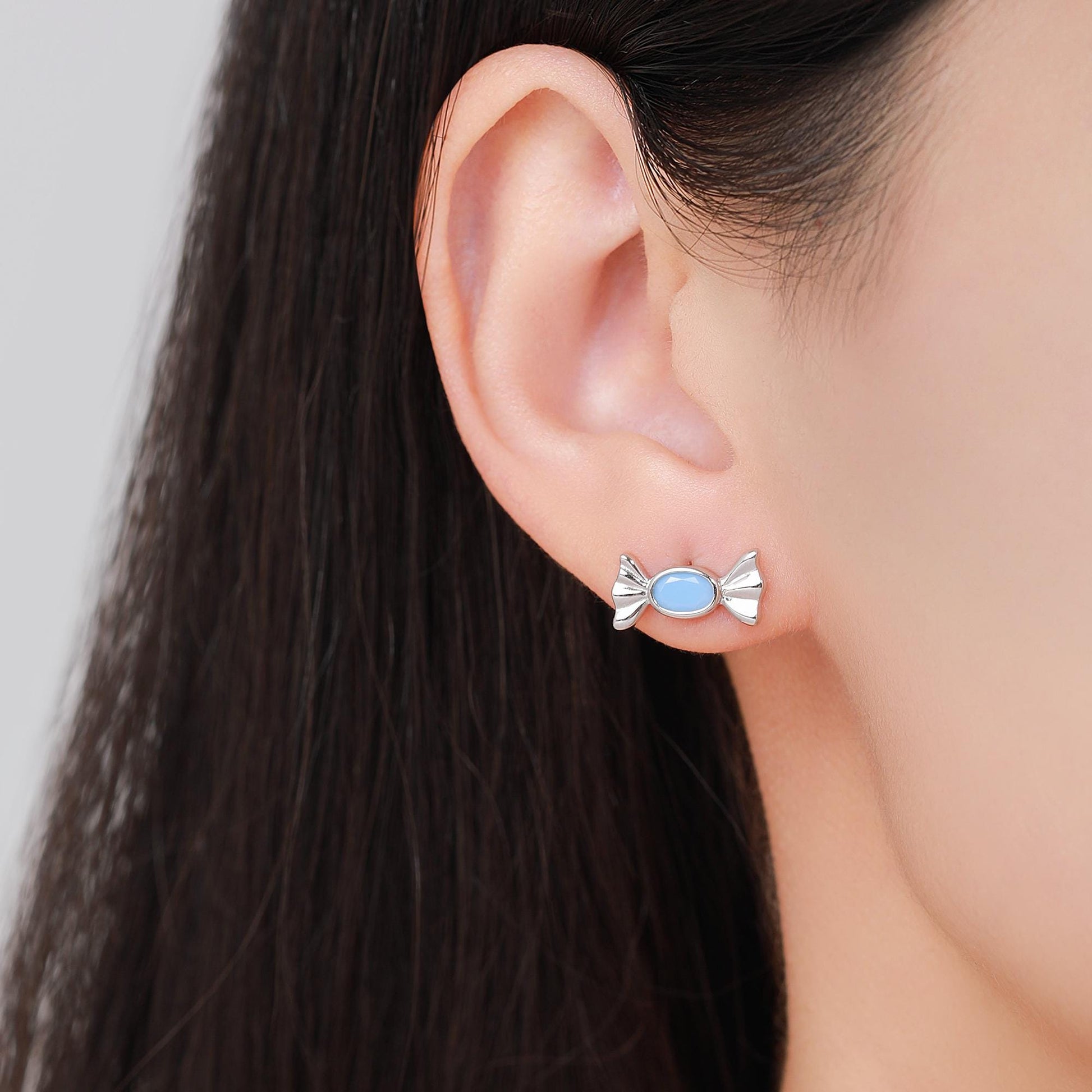 Opal Blue CZ Candy Stud Earrings in Sterling Silver, Silver or Gold Finish, Small Candy Sweet Earrings