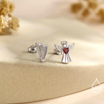 Mismatched Angel and Harp Stud Earrings in Sterling Silver, Available in 3 Finishes - Silver, Gold and Rose Gold, Silver Angel Earrings