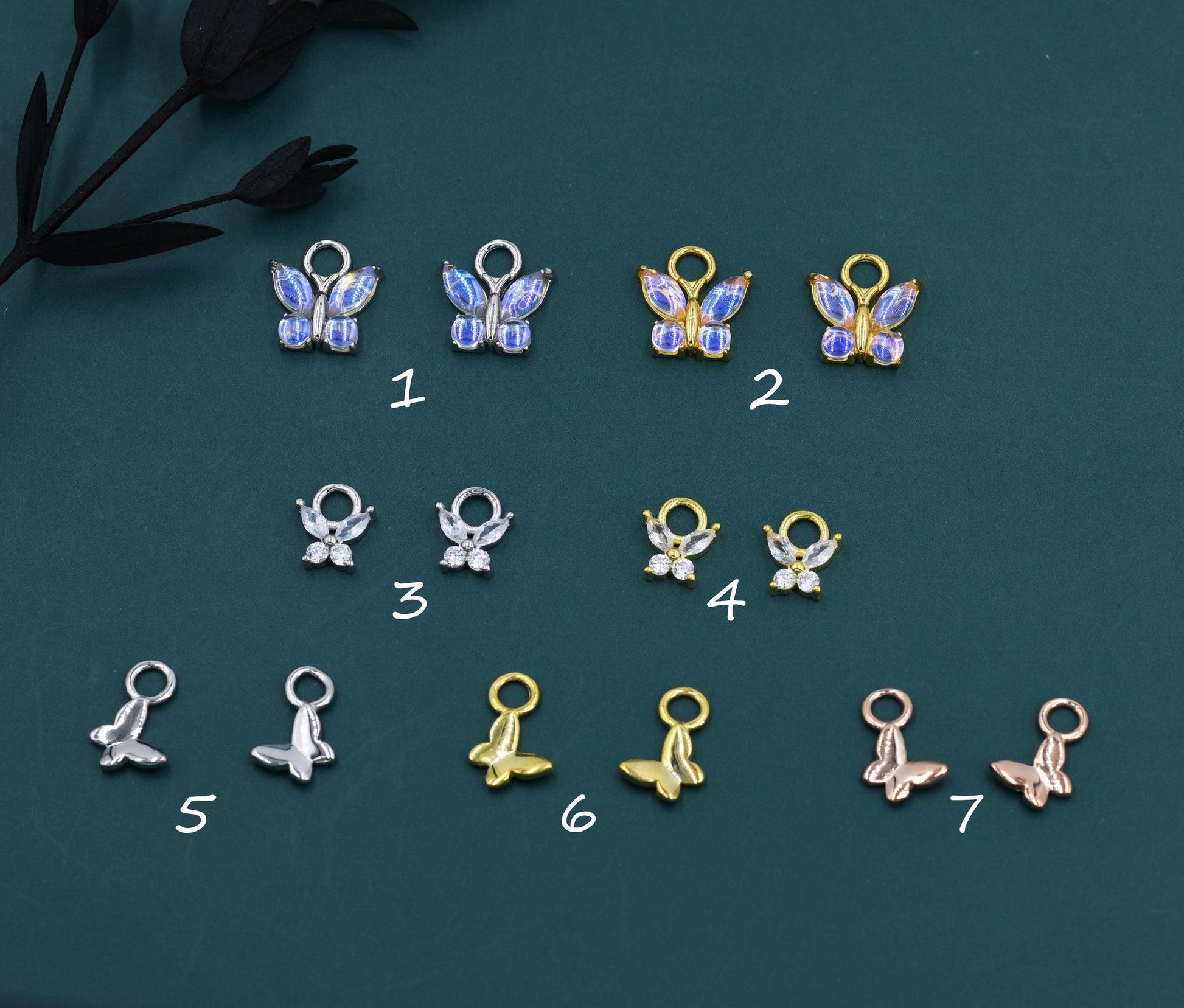 Butterfly Charms for Huggie Hoops in Sterling Silver, Sold as a Pair, Insect Charms for Hoops