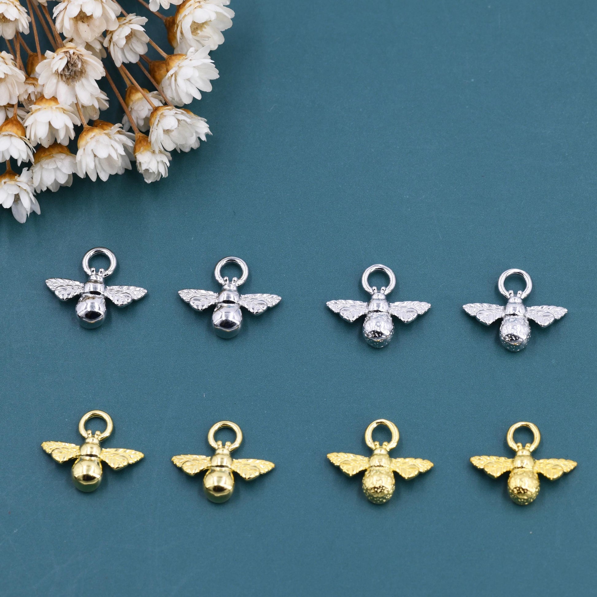 Bumble Bee Charms for Huggie Hoops in Sterling Silver, Sold as a Pair, Insect Charms for Hoops