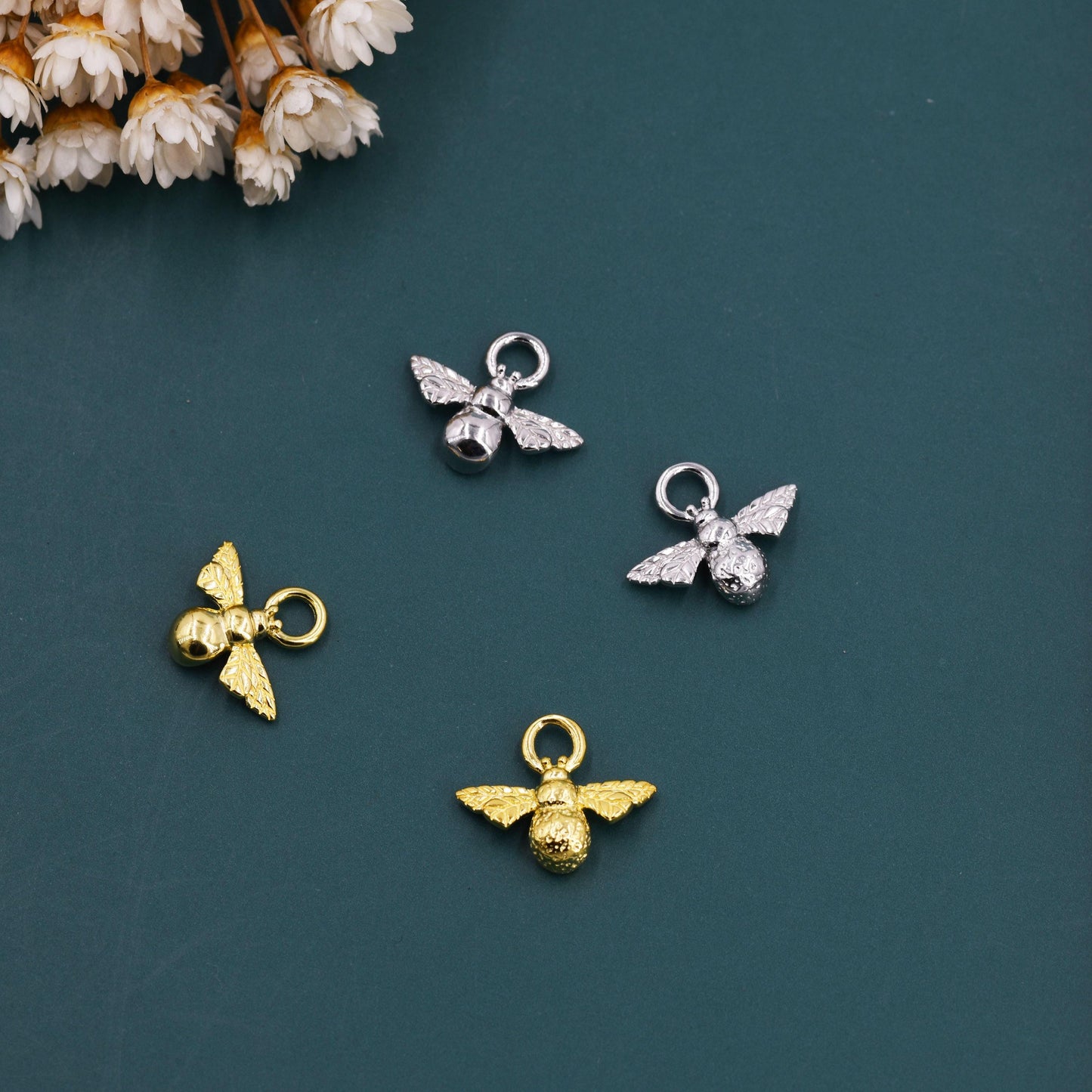 Bumble Bee Charms for Huggie Hoops in Sterling Silver, Sold as a Pair, Insect Charms for Hoops