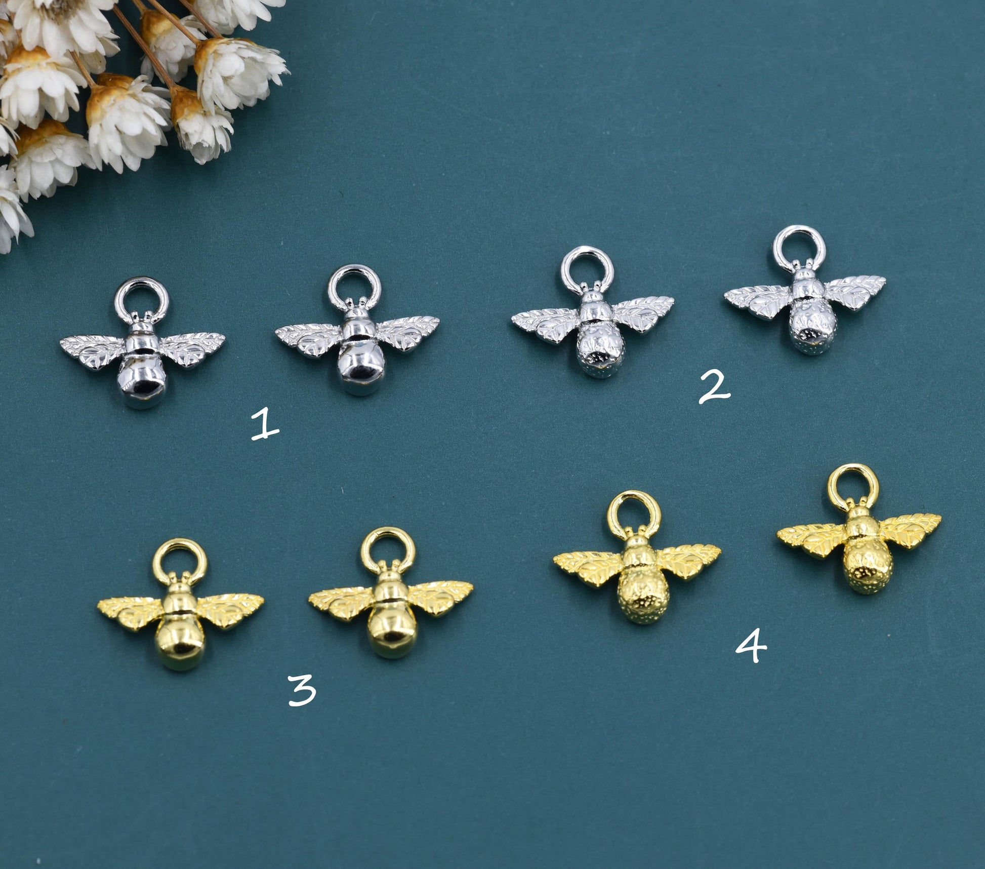 Bumble Bee Charms for Huggie Hoops in Sterling Silver, Sold as a Pair, Insect Charms for Hoops