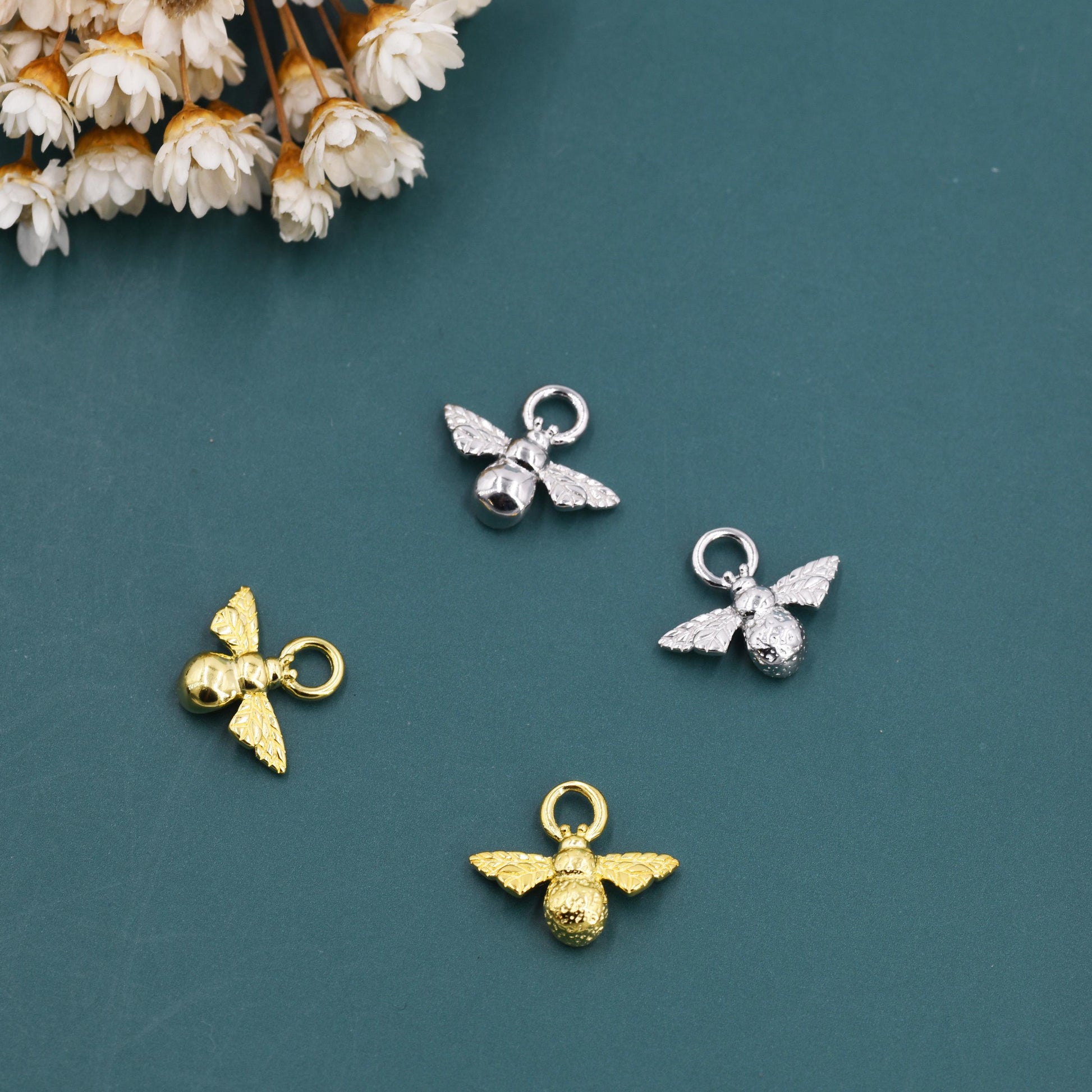 Bumble Bee Charms for Huggie Hoops in Sterling Silver, Sold as a Pair, Insect Charms for Hoops