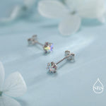 Aurora AB Crystal CZ Star Stud Earrings in Sterling Silver, 5mm Colour Changing Crystals, Star Earrings, Crystal Star Stud